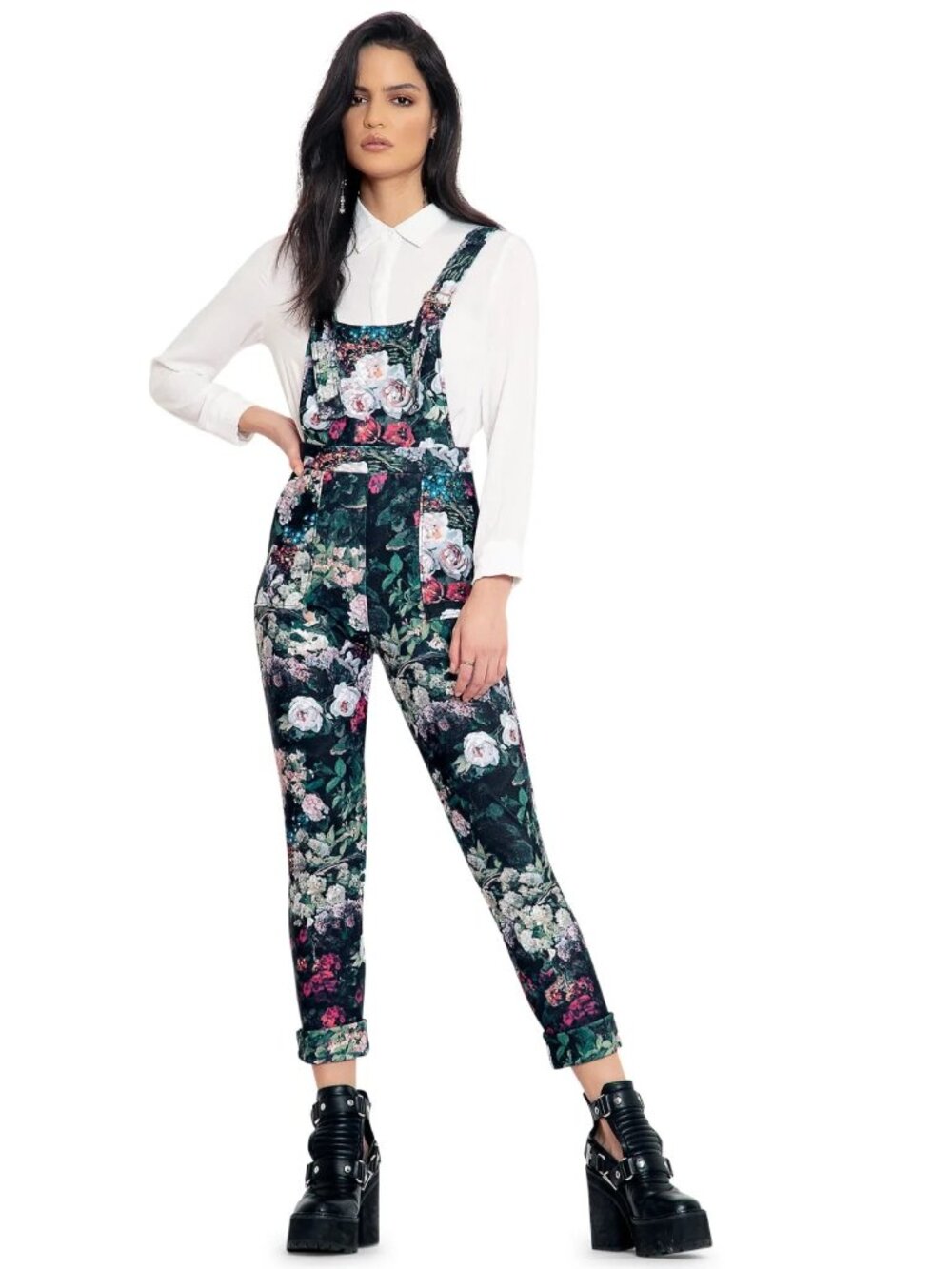 NWT BlackMilk Take My Monet Overalls in Black Floral Toastie Fleece M